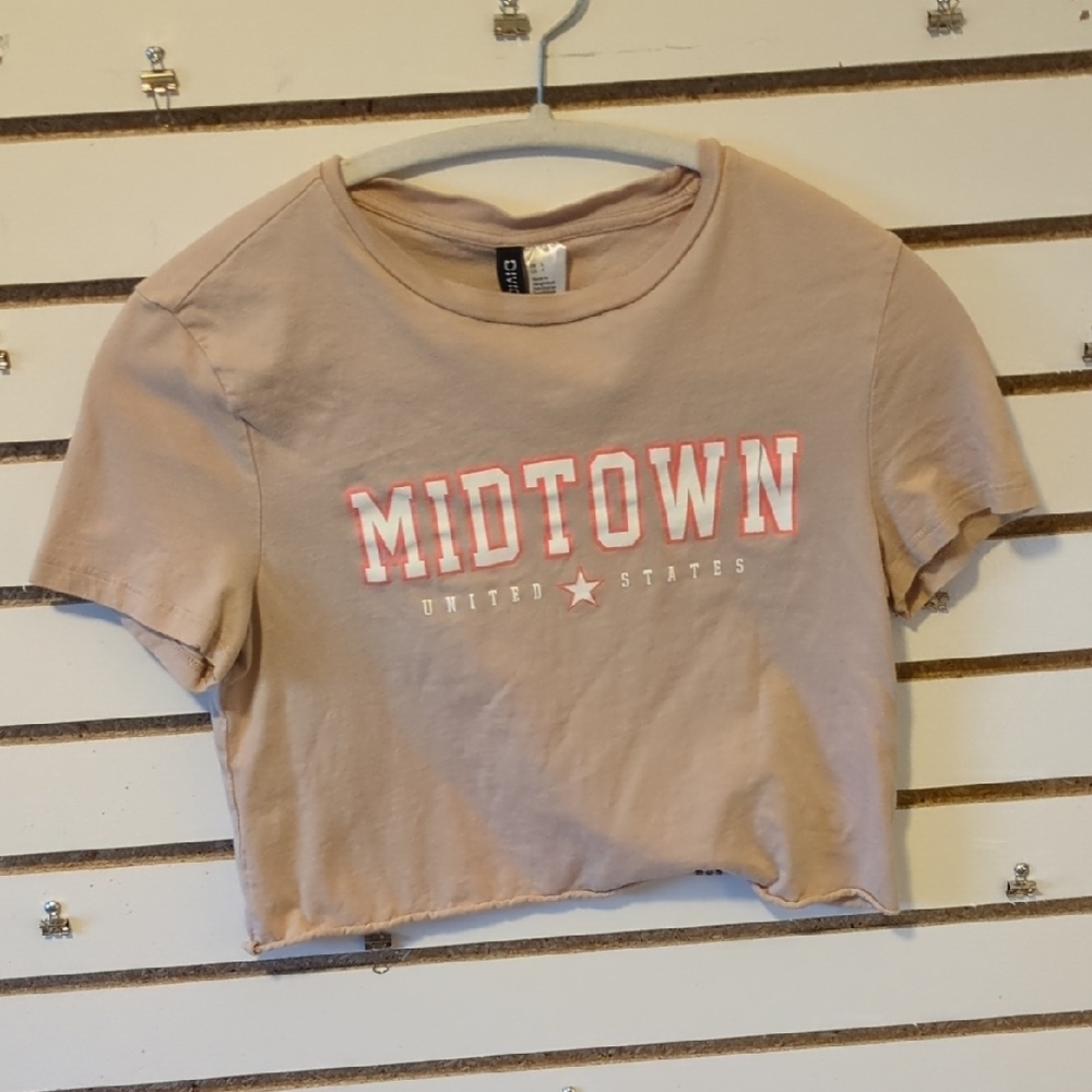 H&M Tan Crop Top with Pink Accents